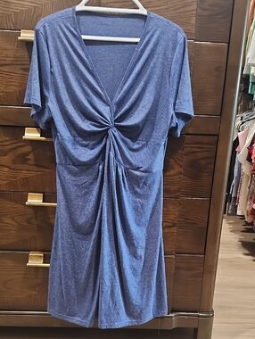 Classic Navy Short-Sleeve Twist Front Dress